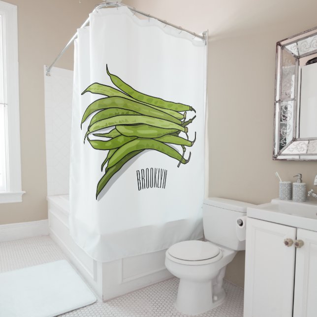Green beans cartoon illustration  shower curtain (In Situ)
