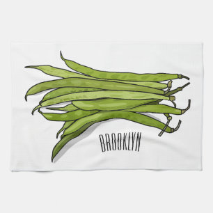 Green beans cartoon illustration  tea towel