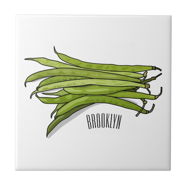 Green beans cartoon illustration  tile (Front)