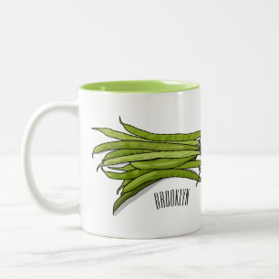 Green beans cartoon illustration  Two-Tone coffee mug