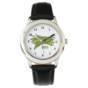 Green beans cartoon illustration watch