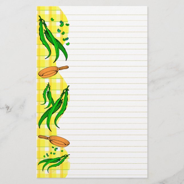 Green Beans Frying Pan Retro Lined Stationery (Front)