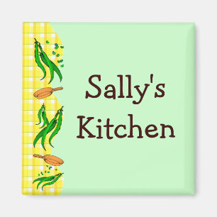 Green Beans Retro Custom Yellow Kitchen Magnets