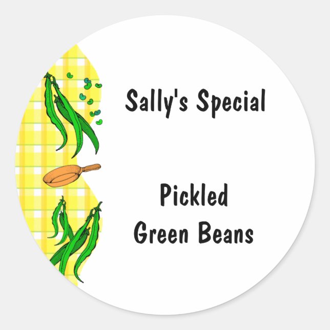 Green Beans Yellow Checks Custom Canning Labels (Front)