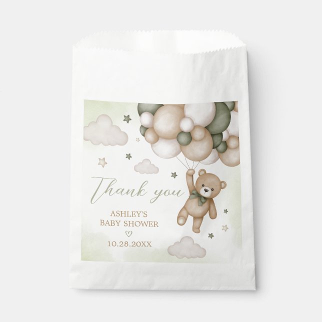 Green Bear Balloon Baby Shower Favour Bags (Front)