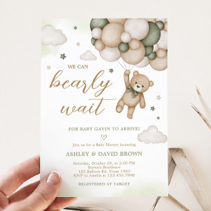 Green Bear Balloon Baby Shower  Invitation