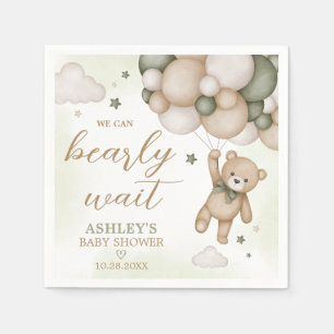 Green Bear Balloon Baby Shower Napkin