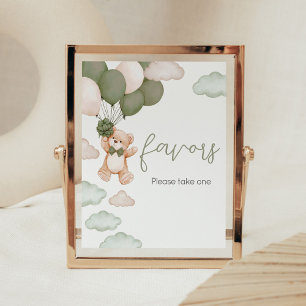 Green Bear Balloon Bearly Wait Baby Shower Favours Poster