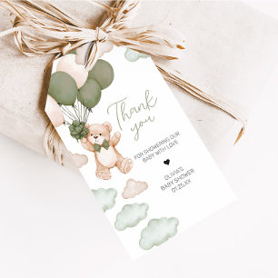 Green Bear Balloon Bearly Wait Favour Tags