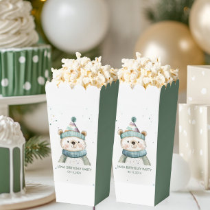 Green Bear Birthday Winter Wonderland Party Favour Box
