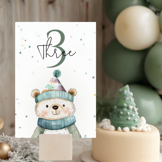 Green Bear Birthday | Winter Wonderland Party  Table Number (Creator Uploaded)
