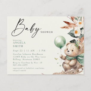 Green Bear Cute Pampas Baby Shower Postcard