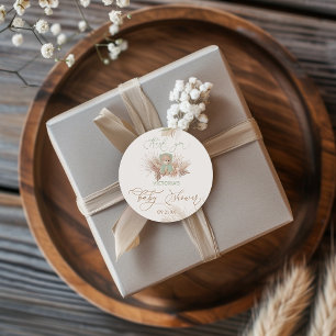 Green Bear Floral Baby Shower Thank You Classic Round Sticker