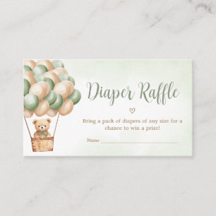 Green Bear Hot Air Balloon Diaper Raffle Enclosure Card