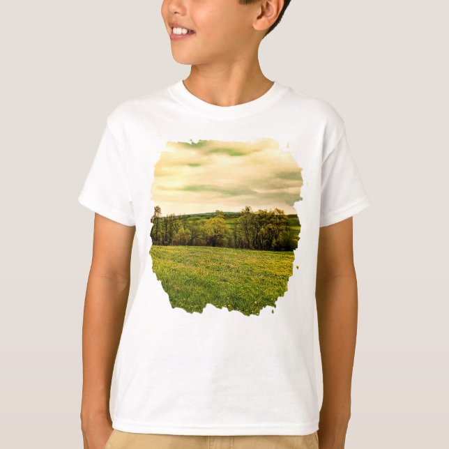 Green Beautiful Meadow Yellow Flowers T-Shirt (Front)