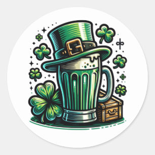 Green Beer and Leprechaun Hat Classic Round Sticker