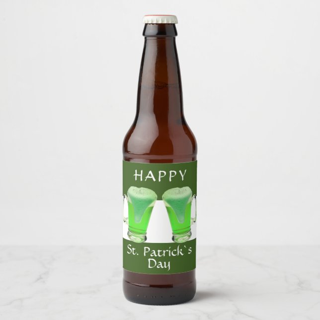 Green Beer Glass Happy St. Patrick`s day Beer Bottle Label (Front)