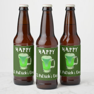 Green Beer Glass Happy St. Patrick`s day Party Bottle Label