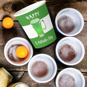 Green Beer Glass Happy St. Patrick`s day Party Paper Cups