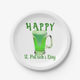 Green Beer Glass Happy St. Patrick`s day Party Paper Plate