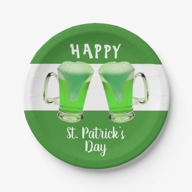 Green Beer Glass Happy St. Patrick`s day Party Paper Plate (Front)