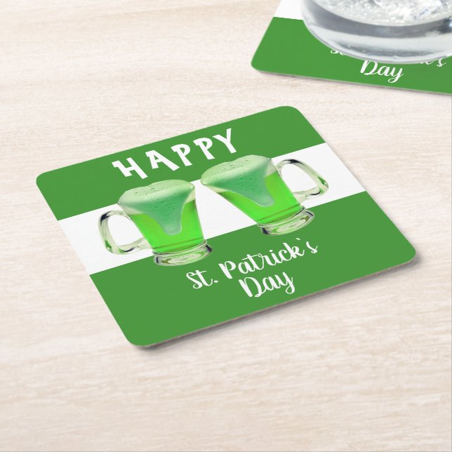 Green Beer Glass Happy St. Patrick`s day Party  Square Paper Coaster (Angled)