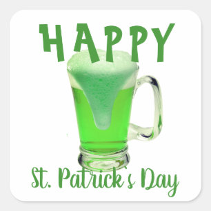 Green Beer Glass Happy St. Patrick`s day  Square Sticker