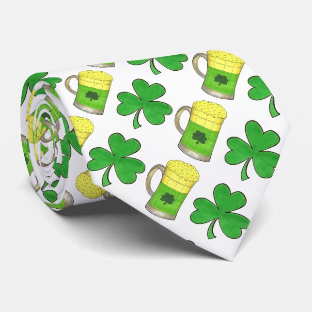 Green Beer Lucky Shamrock St. Patrick's Day Tie (Rolled)