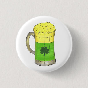 Green Beer Mug Shamrock Saint Patrick's Day Luck 3 Cm Round Badge