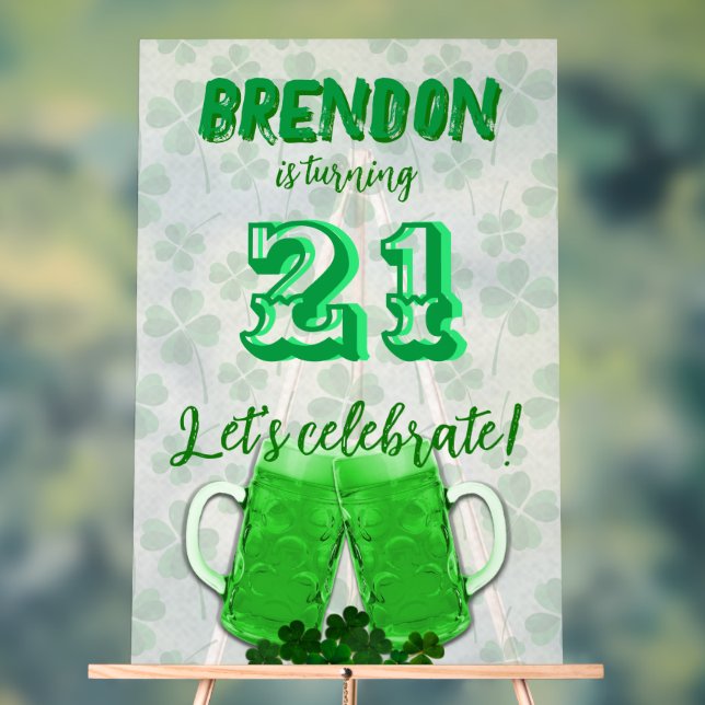 Green Beer Mugs Birthday Celebration Acrylic Sign (Neutral)