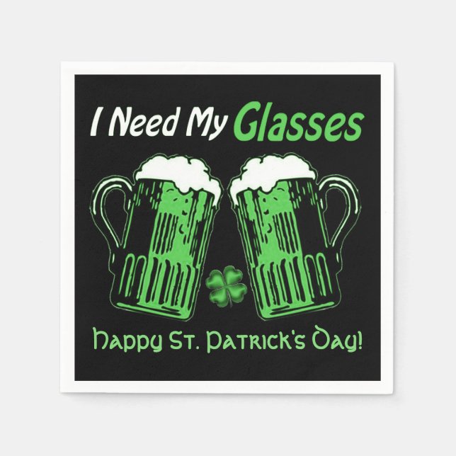 Green Beer St. Patrick's Day Green & Black Napkins (Front)