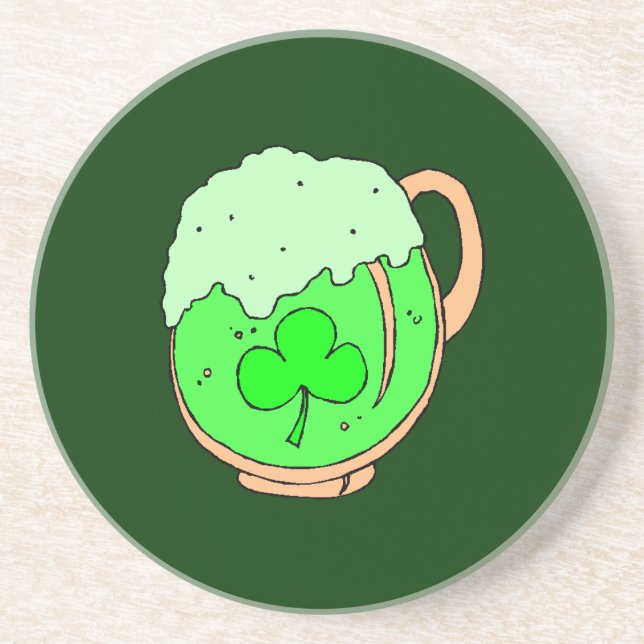 Green Beer St. Patrick's Sandstone Coaster (Front)