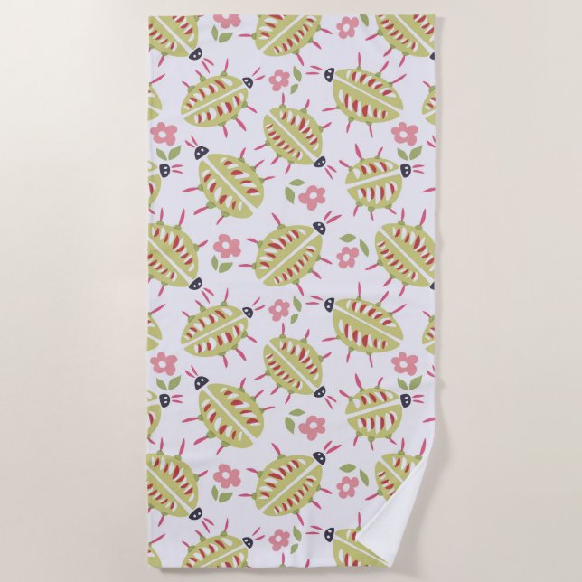 Green Beetles Pattern Insect Lover Goblincore Beach Towel (Front)
