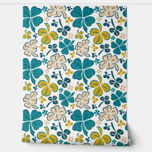 Green Beige Clover Shamrock Hand Drawn Pattern Wallpaper