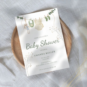 Green Beige Eucalyptus Baby Shower Invitation