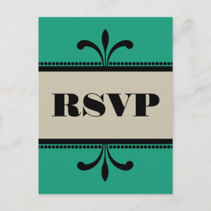 Green/Beige Fancy Art Deco RSVP Postcard