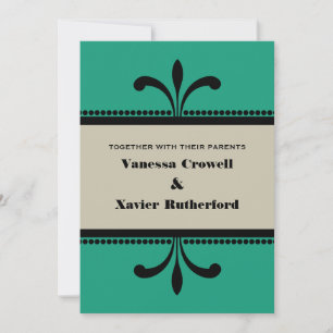 Green/Beige Fancy Art Deco Wedding Invite