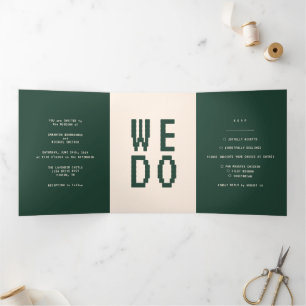 Green beige Gamer Formal minimal We do Wedding Tri-Fold Card