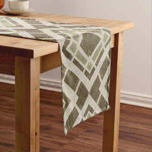 Green & Beige Striped Arrow Pattern Table Runner