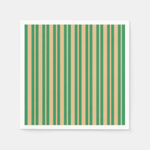 Green Beige Striped Christmas Party Paper Napkin