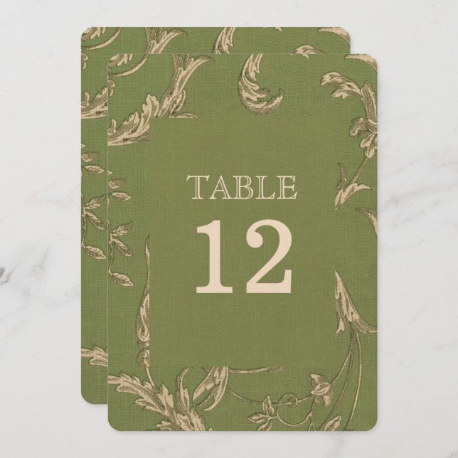 Green Beige Vintage Pattern Burlap Wedding  Invitation (Front/Back)