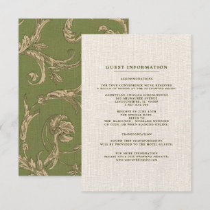 Green Beige Vintage Pattern Wedding Details Card