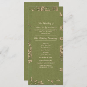Green Beige Vintage Pattern Wedding Programs Programme