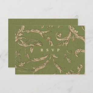 Green Beige Vintage Pattern Wedding RSVP Cards
