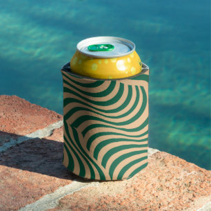 Green Beige Zebra Stripe Minimalist Spring Summer Can Cooler