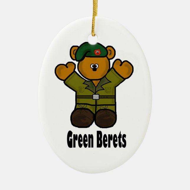 Green Beret Teddy Bear Christmas Ornament (Front)