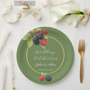 Green Berry Gold Wedding Plate Rustic Elegant 