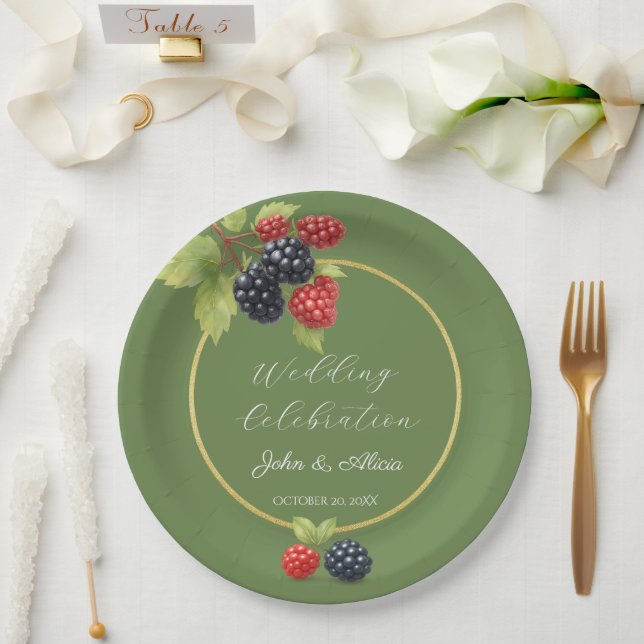 Green Berry Gold Wedding Plate Rustic Elegant  (Wedding)