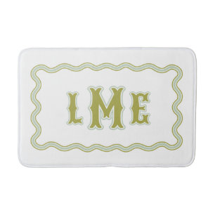 Green Bespoke Scalloped Monogram Bath Mat