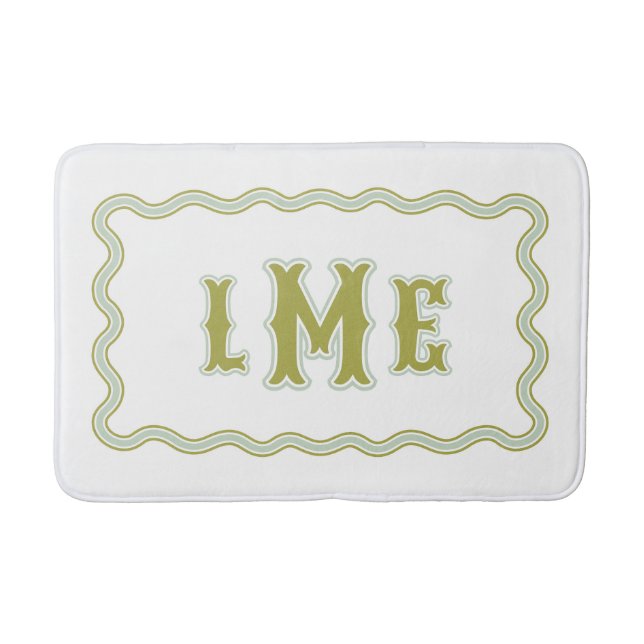 Green Bespoke Scalloped Monogram Bath Mat (Front)